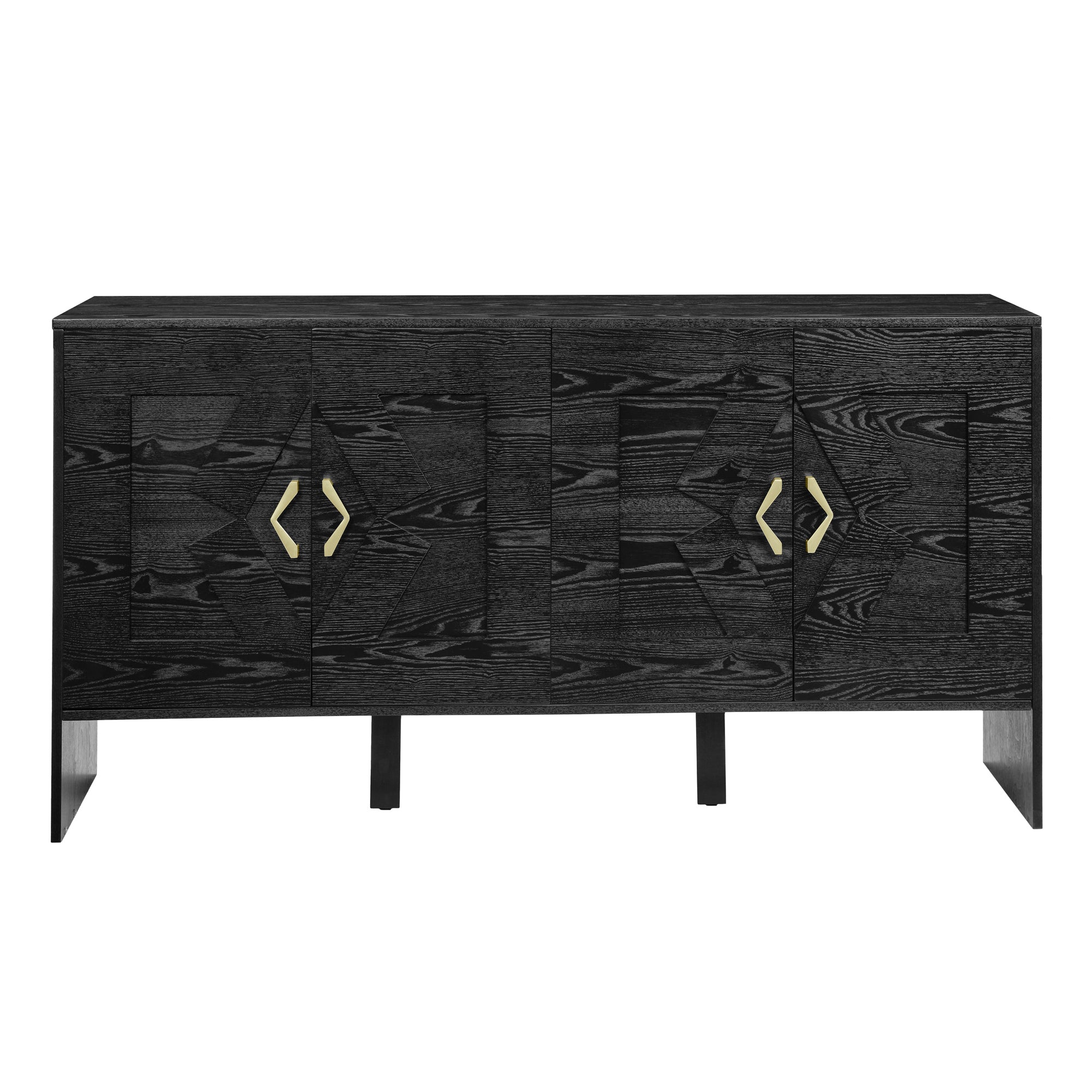 60' Mid Century Modern Sideboard Buffet Cabinet with Storage, TV Media Console, Storage Cabinet with Geometric Pattern & Adjustable Shelves for Kitchen Dining Living Room Entryway Hallway, Black