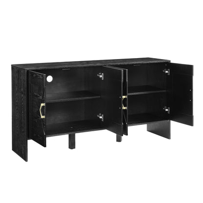60' Mid Century Modern Sideboard Buffet Cabinet with Storage, TV Media Console, Storage Cabinet with Geometric Pattern & Adjustable Shelves for Kitchen Dining Living Room Entryway Hallway, Black