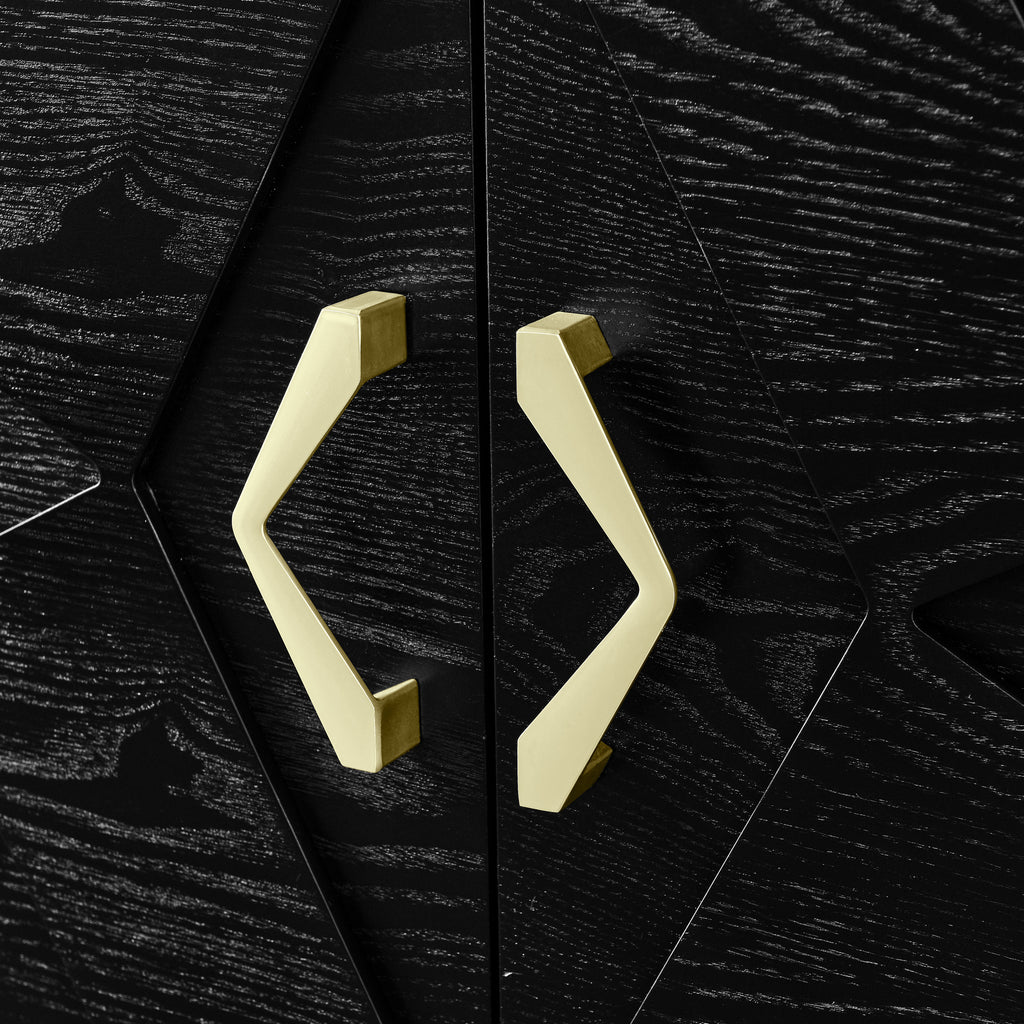 60' Mid Century Modern Sideboard Buffet Cabinet with Storage, TV Media Console, Storage Cabinet with Geometric Pattern & Adjustable Shelves for Kitchen Dining Living Room Entryway Hallway, Black