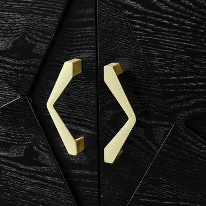 60' Mid Century Modern Sideboard Buffet Cabinet with Storage, TV Media Console, Storage Cabinet with Geometric Pattern & Adjustable Shelves for Kitchen Dining Living Room Entryway Hallway, Black