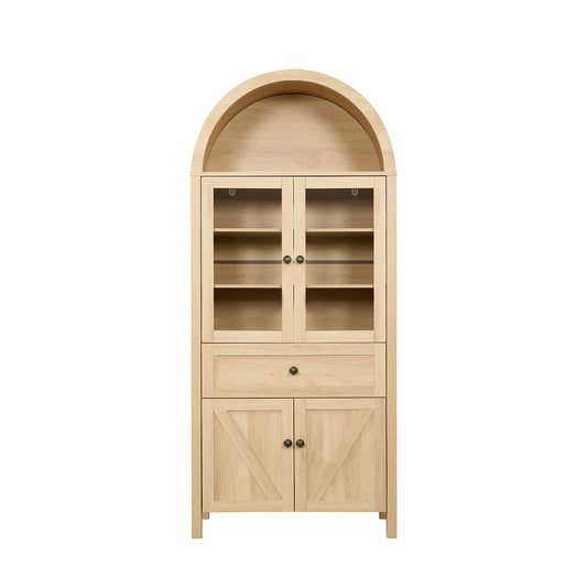 Vintage Style Dome Cabinet with High-Quality Materials and Large Storage Space in Natural Finish