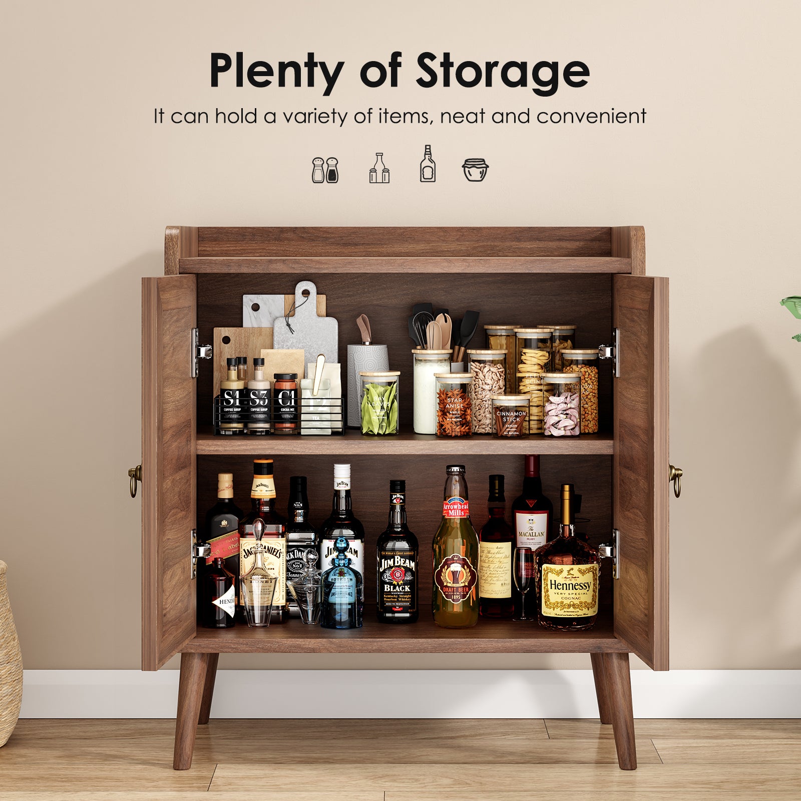 Sideboard Buffet Cabinet with Storage, Bar Liquor Cabinet with Rattan Decorated Doors, Credenza Console Tablefor Dining Room, Living Room,Hallway