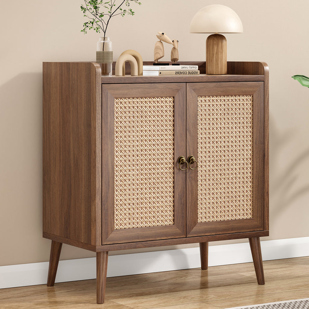 Sideboard Buffet Cabinet with Storage, Bar Liquor Cabinet with Rattan Decorated Doors, Credenza Console Tablefor Dining Room, Living Room,Hallway