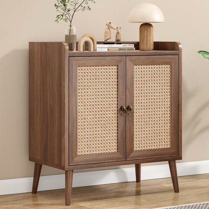Sideboard Buffet Cabinet with Storage, Bar Liquor Cabinet with Rattan Decorated Doors, Credenza Console Tablefor Dining Room, Living Room,Hallway