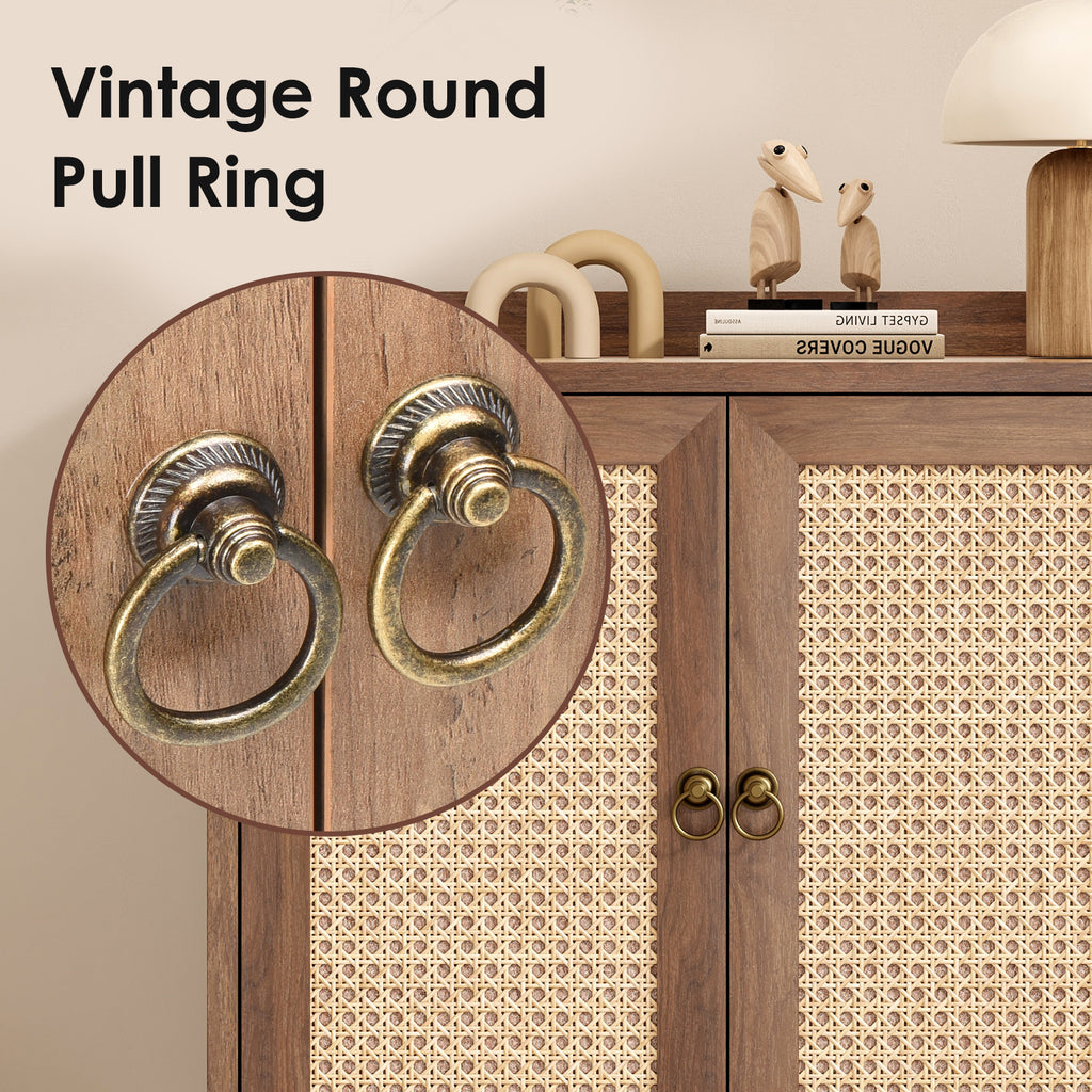 Sideboard Buffet Cabinet with Storage, Bar Liquor Cabinet with Rattan Decorated Doors, Credenza Console Tablefor Dining Room, Living Room,Hallway