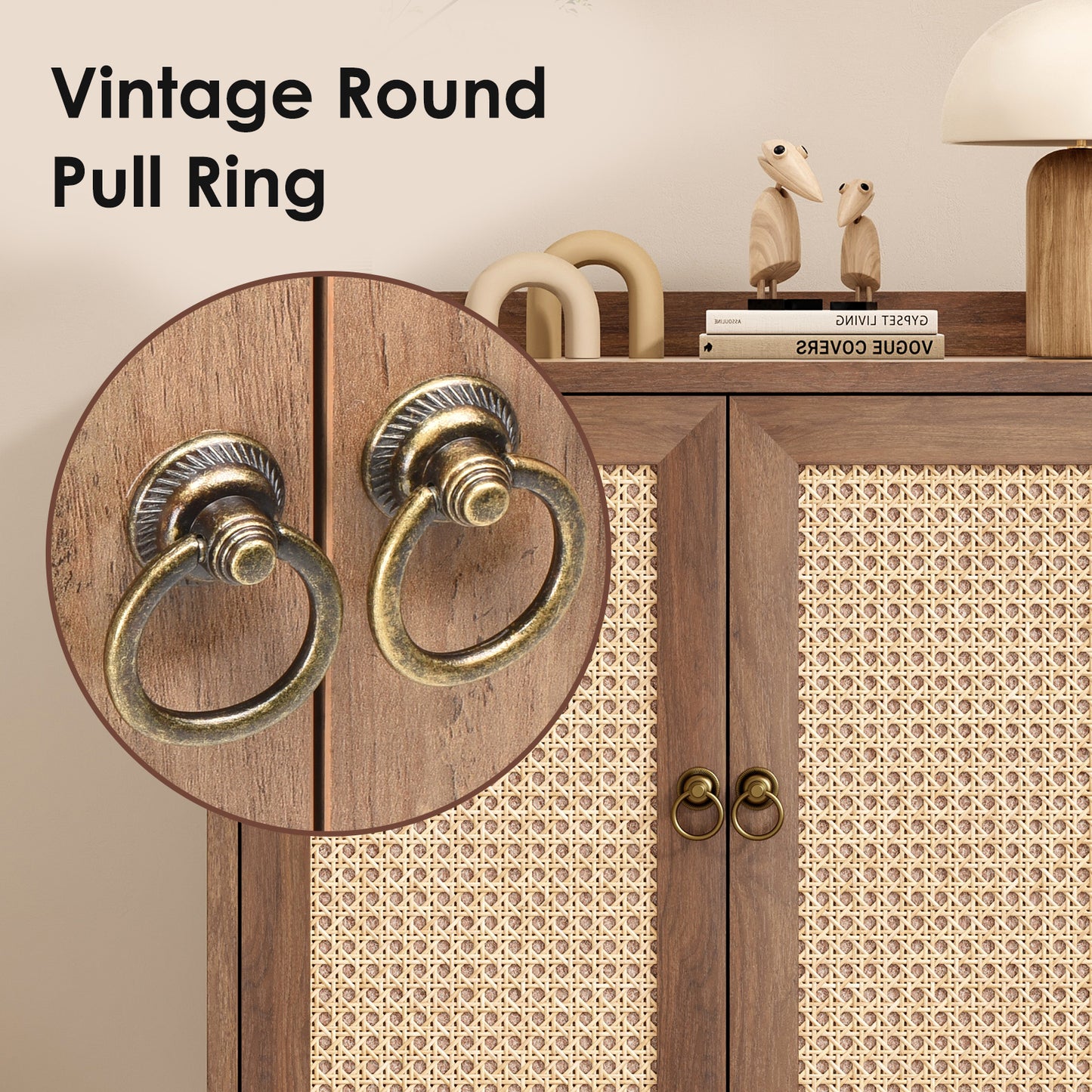 Sideboard Buffet Cabinet with Storage, Bar Liquor Cabinet with Rattan Decorated Doors, Credenza Console Tablefor Dining Room, Living Room,Hallway