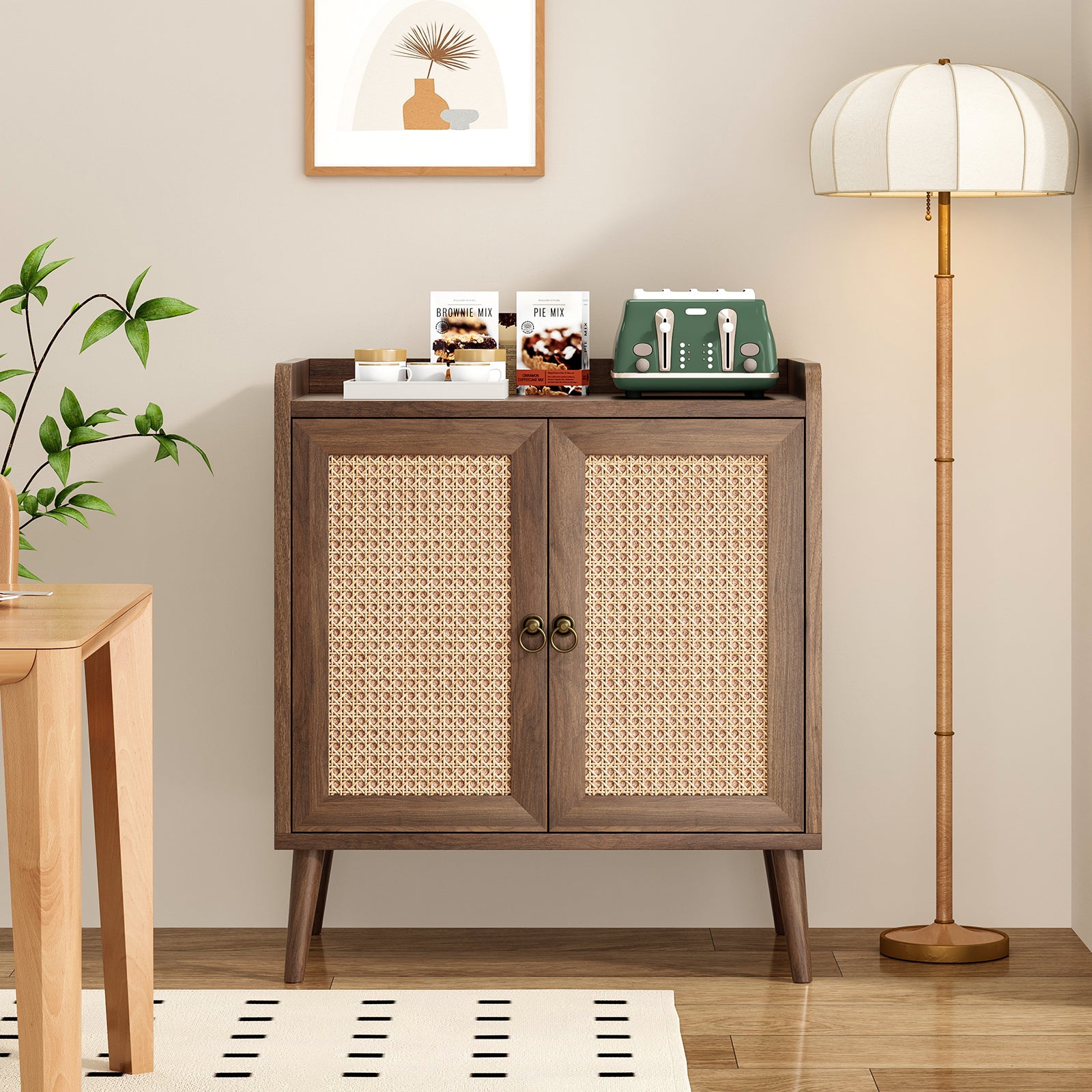 Sideboard Buffet Cabinet with Storage, Bar Liquor Cabinet with Rattan Decorated Doors, Credenza Console Tablefor Dining Room, Living Room,Hallway