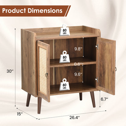 Sideboard Buffet Cabinet with Storage, Bar Liquor Cabinet with Rattan Decorated Doors, Credenza Console Tablefor Dining Room, Living Room,Hallway