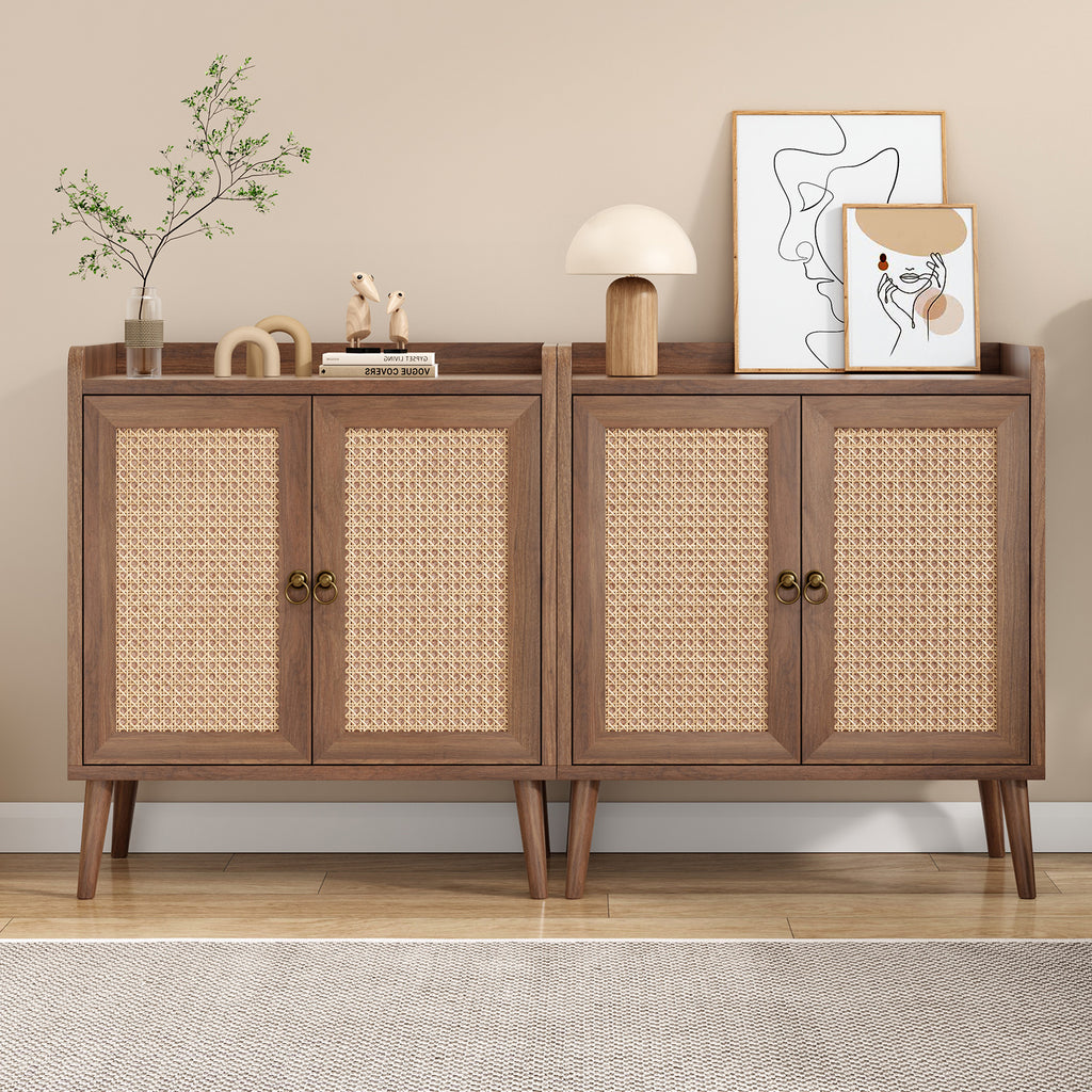 Sideboard Buffet Cabinet with Storage, Bar Liquor Cabinet with Rattan Decorated Doors, Credenza Console Tablefor Dining Room, Living Room,Hallway