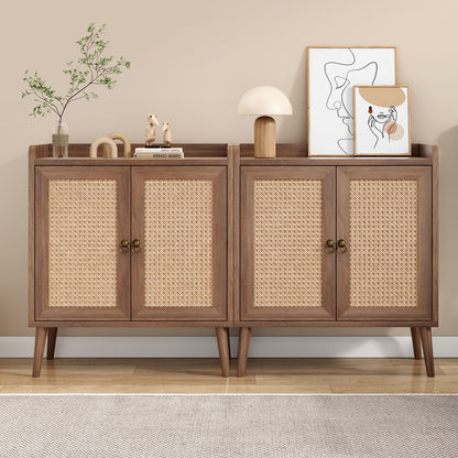 Sideboard Buffet Cabinet with Storage, Bar Liquor Cabinet with Rattan Decorated Doors, Credenza Console Tablefor Dining Room, Living Room,Hallway