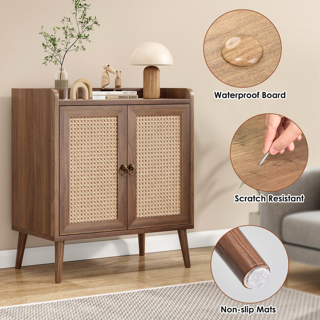 Sideboard Buffet Cabinet with Storage, Bar Liquor Cabinet with Rattan Decorated Doors, Credenza Console Tablefor Dining Room, Living Room,Hallway