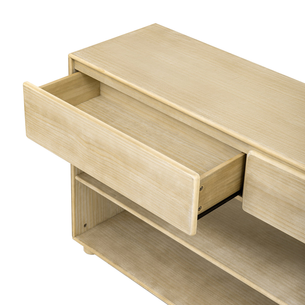 TREXM Console Table for Entryway, Vintage Entryway Table with Drawers and Shelves, Perfect Console Tables with Storage for Entryway, Hallway, Living Room (Natural Wood Wash)