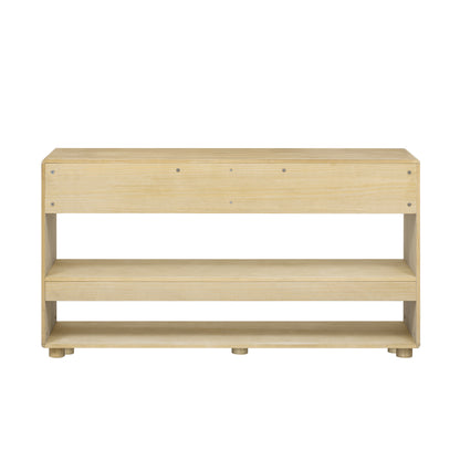 TREXM Console Table for Entryway, Vintage Entryway Table with Drawers and Shelves, Perfect Console Tables with Storage for Entryway, Hallway, Living Room (Natural Wood Wash)