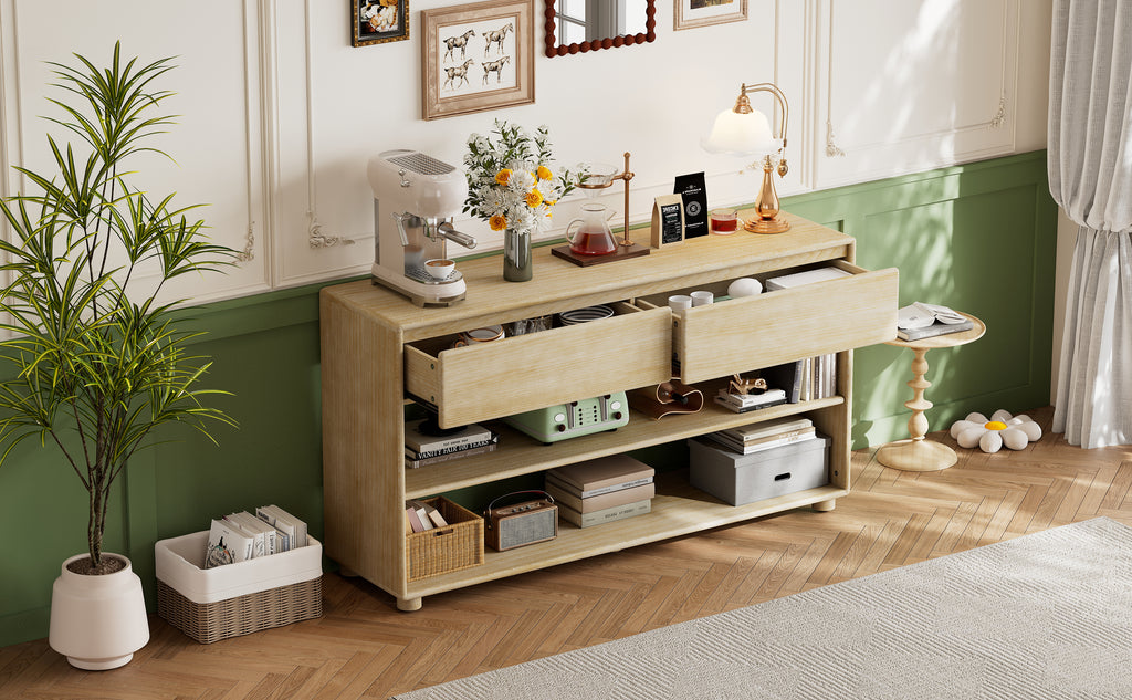 TREXM Console Table for Entryway, Vintage Entryway Table with Drawers and Shelves, Perfect Console Tables with Storage for Entryway, Hallway, Living Room (Natural Wood Wash)