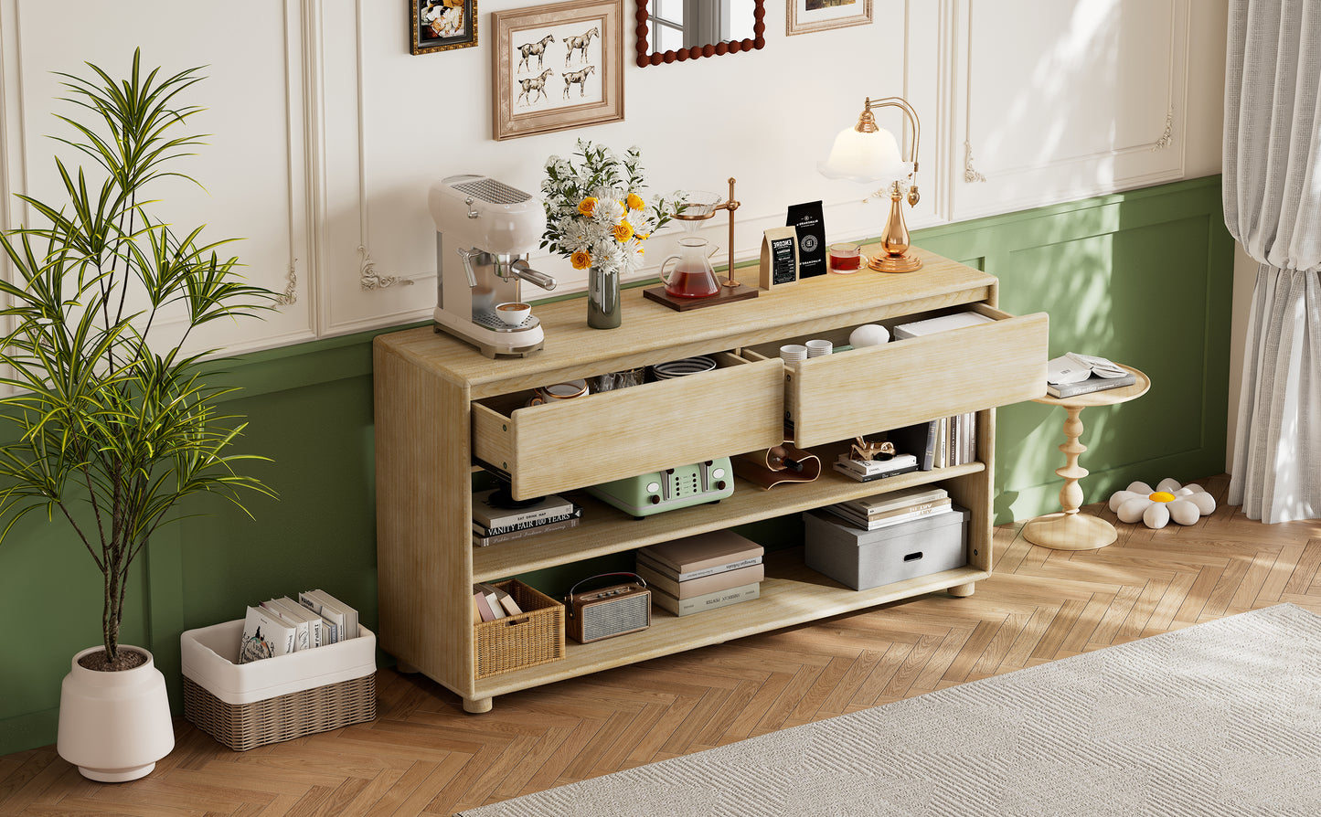 TREXM Console Table for Entryway, Vintage Entryway Table with Drawers and Shelves, Perfect Console Tables with Storage for Entryway, Hallway, Living Room (Natural Wood Wash)