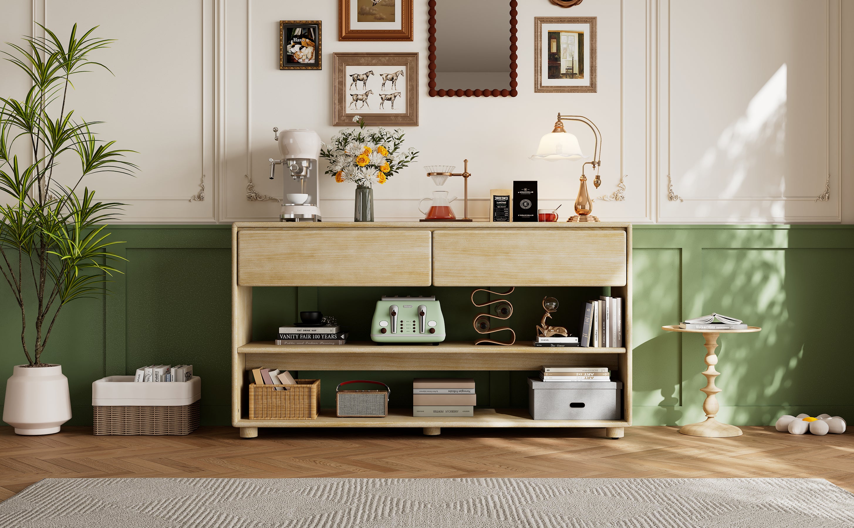 TREXM Console Table for Entryway, Vintage Entryway Table with Drawers and Shelves, Perfect Console Tables with Storage for Entryway, Hallway, Living Room (Natural Wood Wash)