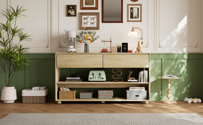 TREXM Console Table for Entryway, Vintage Entryway Table with Drawers and Shelves, Perfect Console Tables with Storage for Entryway, Hallway, Living Room (Natural Wood Wash)