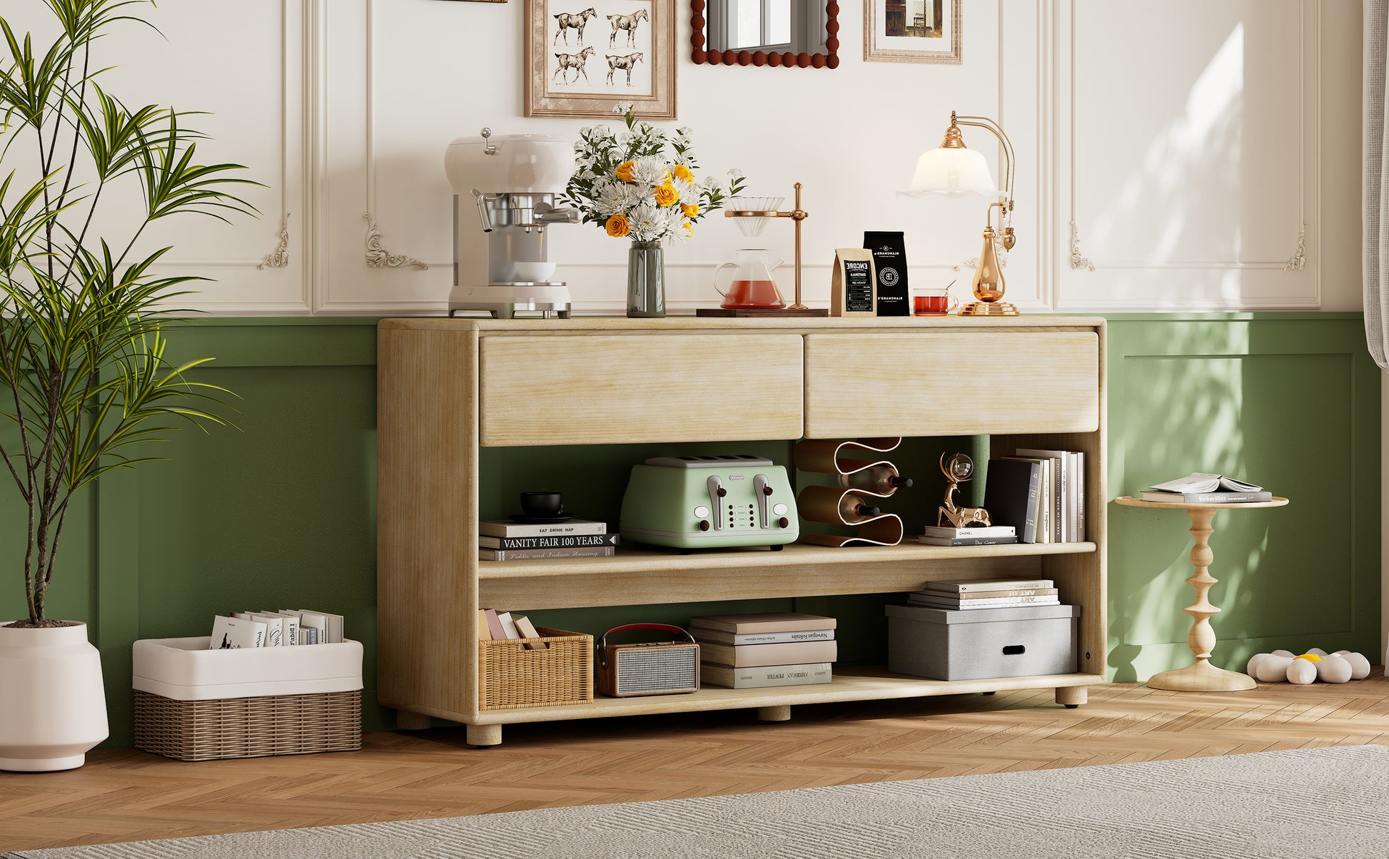 TREXM Console Table for Entryway, Vintage Entryway Table with Drawers and Shelves, Perfect Console Tables with Storage for Entryway, Hallway, Living Room (Natural Wood Wash)