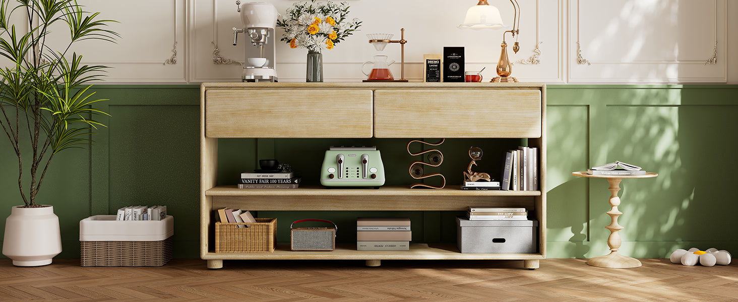 TREXM Console Table for Entryway, Vintage Entryway Table with Drawers and Shelves, Perfect Console Tables with Storage for Entryway, Hallway, Living Room (Natural Wood Wash)