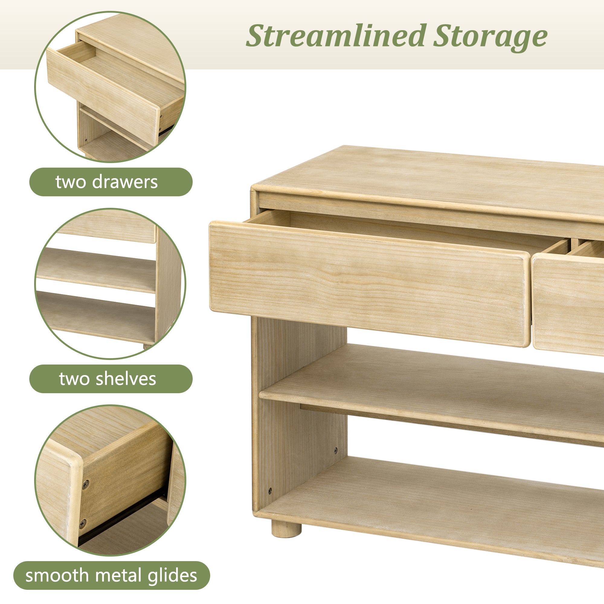 TREXM Console Table for Entryway, Vintage Entryway Table with Drawers and Shelves, Perfect Console Tables with Storage for Entryway, Hallway, Living Room (Natural Wood Wash)