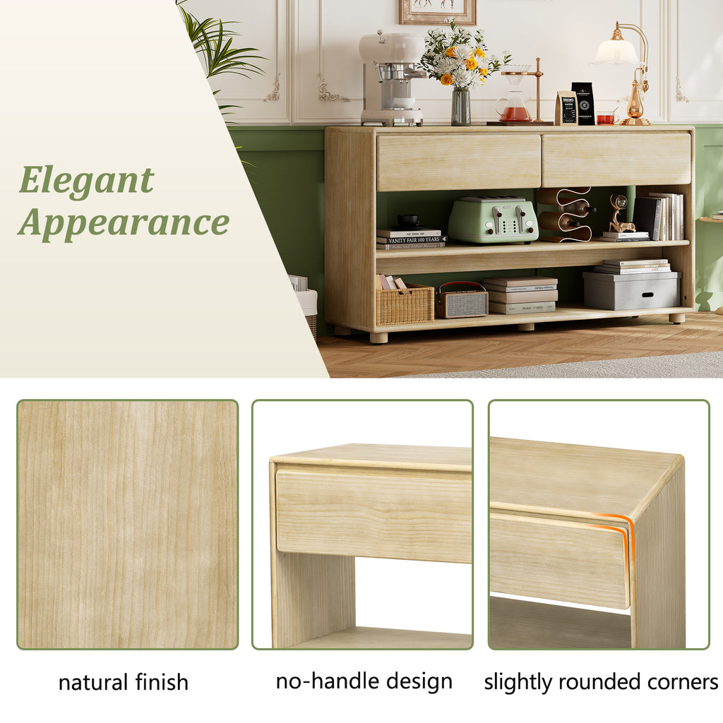 TREXM Console Table for Entryway, Vintage Entryway Table with Drawers and Shelves, Perfect Console Tables with Storage for Entryway, Hallway, Living Room (Natural Wood Wash)