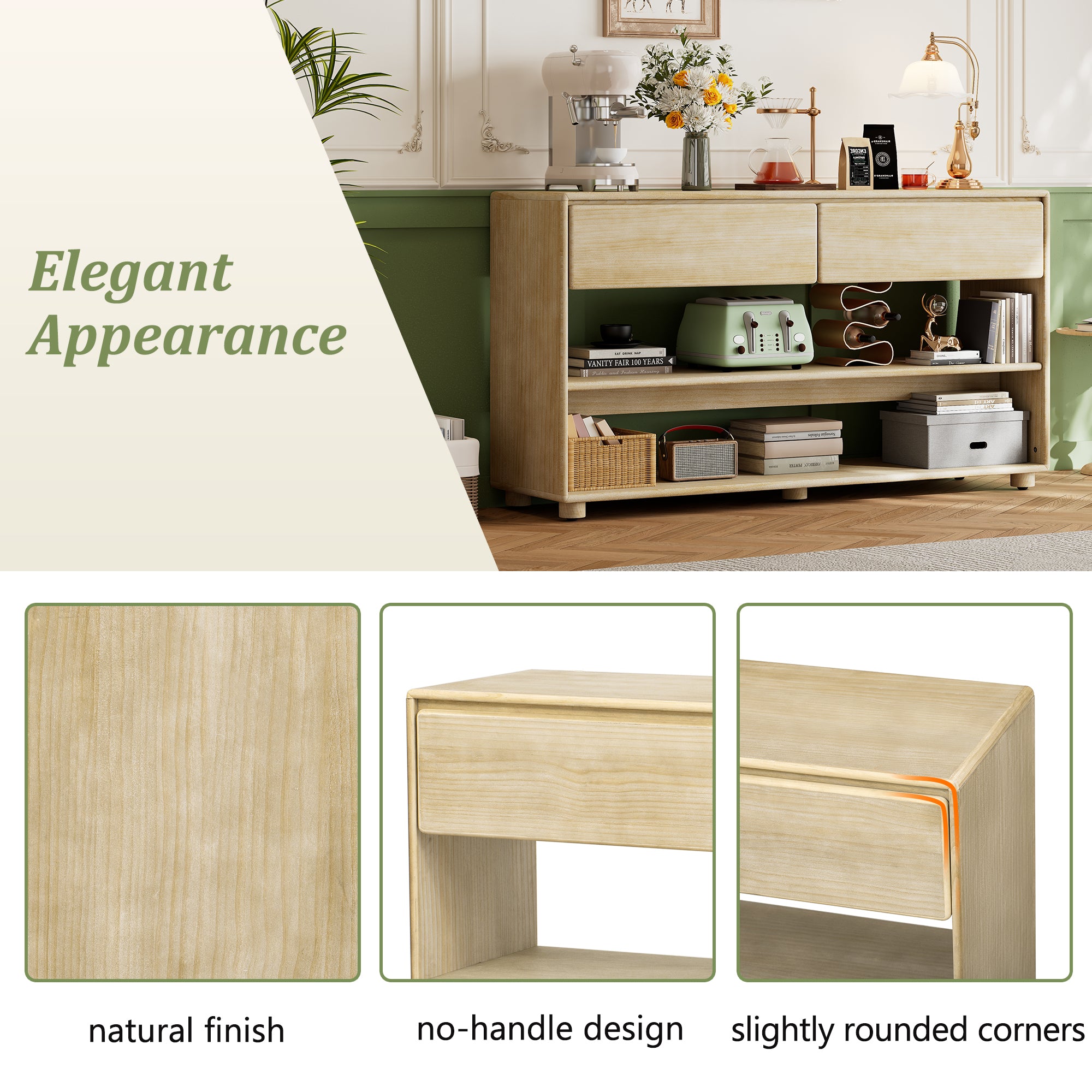 TREXM Console Table for Entryway, Vintage Entryway Table with Drawers and Shelves, Perfect Console Tables with Storage for Entryway, Hallway, Living Room (Natural Wood Wash)