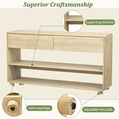 TREXM Console Table for Entryway, Vintage Entryway Table with Drawers and Shelves, Perfect Console Tables with Storage for Entryway, Hallway, Living Room (Natural Wood Wash)