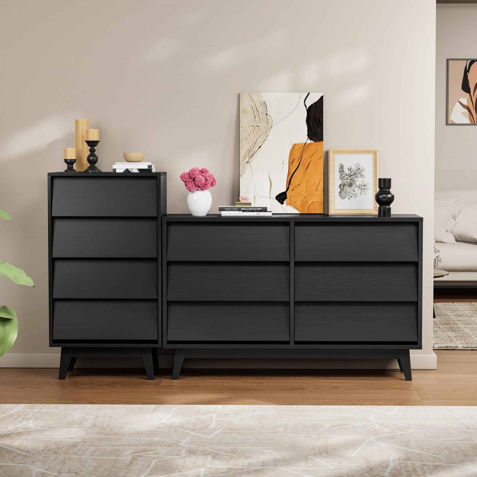 4 Drawer Double Dresser Features Vintage-style and Bevel Design