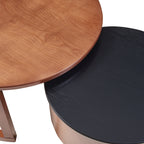 Vintage Round Nesting Coffee Table Fluted with Drawer in Black & Walnut in 31.5''