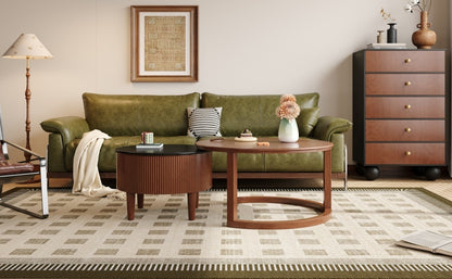 Vintage Round Nesting Coffee Table Fluted with Drawer in Black & Walnut in 31.5''