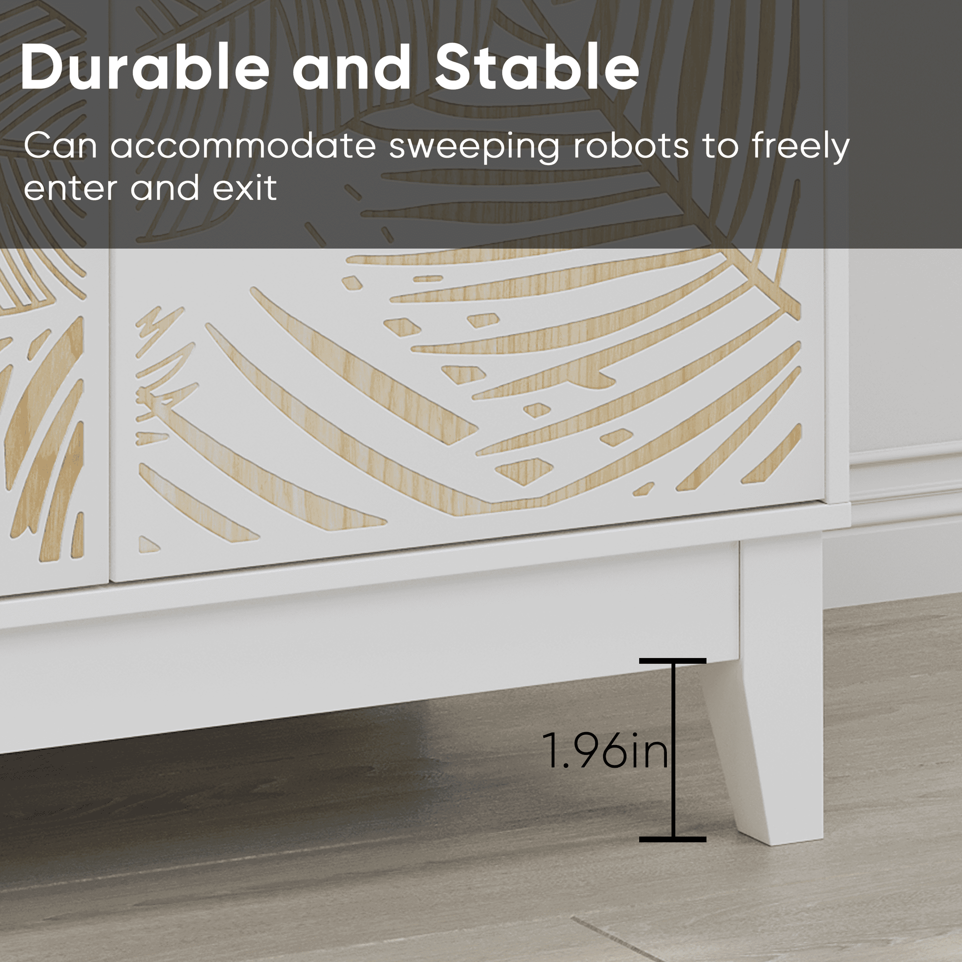 Vintage Carved Buffet Cabinet with Adjustable Shelves, Wooden Decorative Sideboard, White, MDF, 31.5 Inch