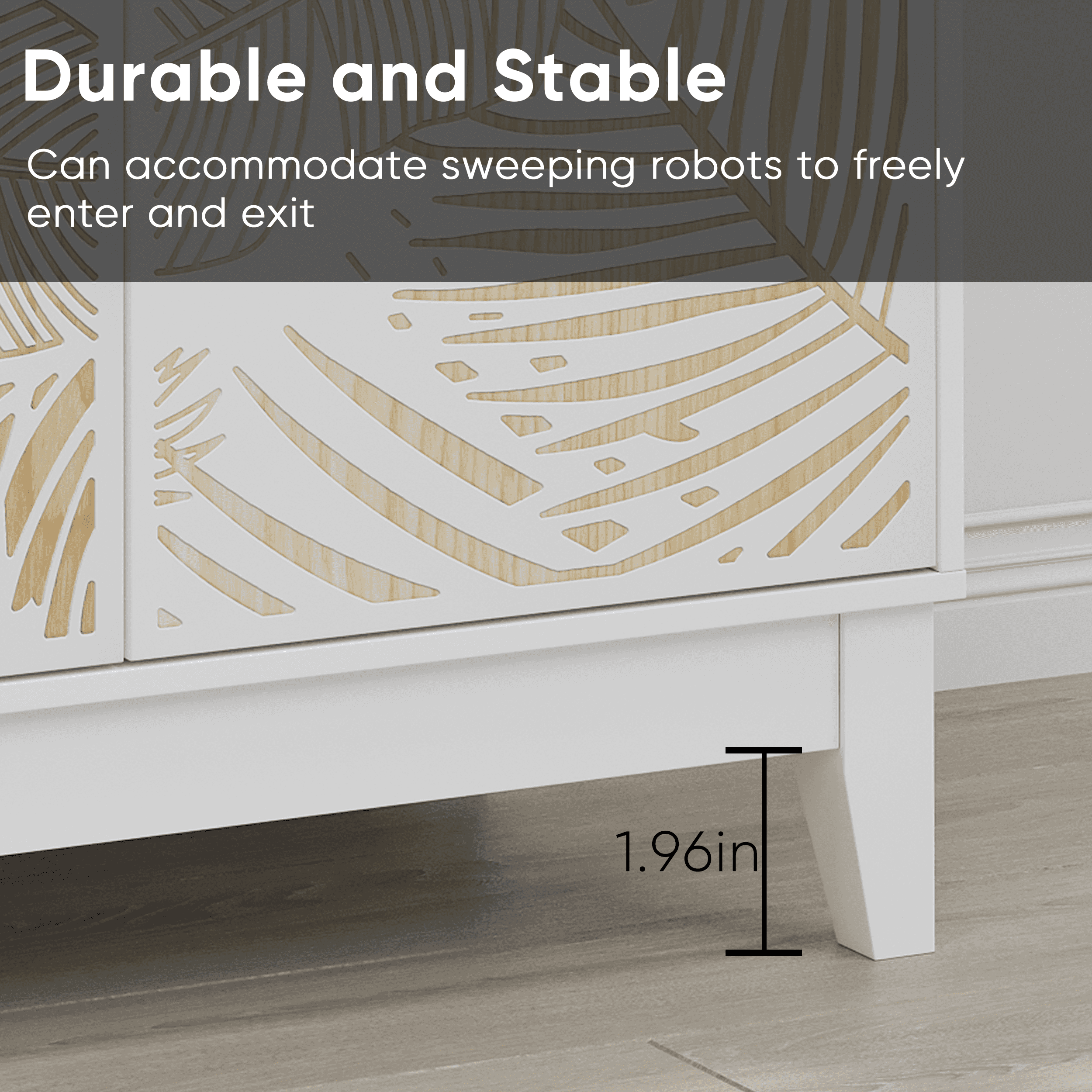 Vintage Carved Buffet Cabinet with Adjustable Shelves, Wooden Decorative Sideboard, White, MDF, 31.5 Inch