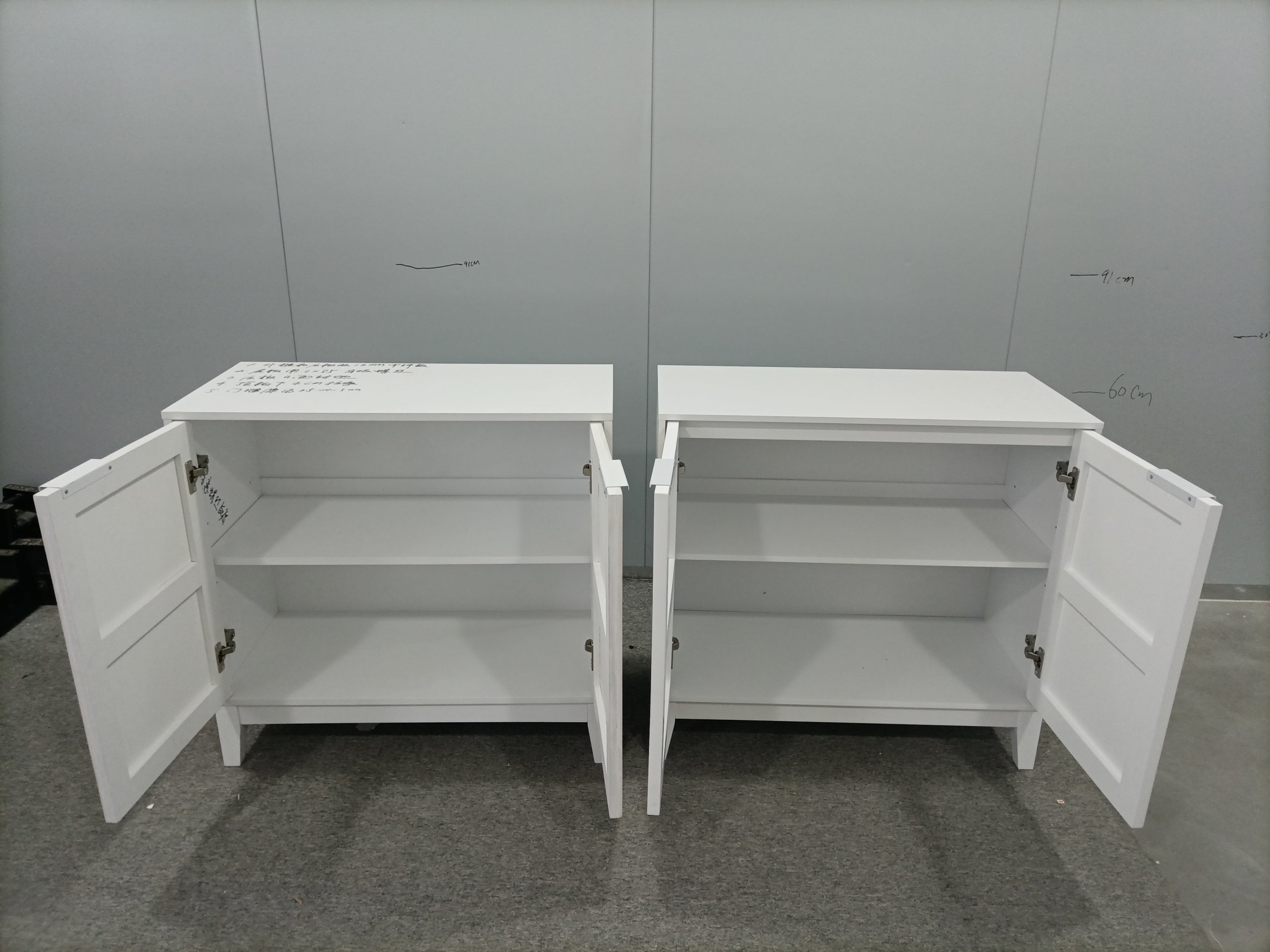 Vintage Carved Buffet Cabinet with Adjustable Shelves, Wooden Decorative Sideboard, White, MDF, 31.5 Inch