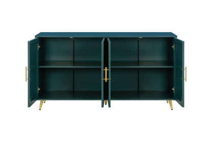 Wood TV Stand with Storage Cabinet & Adjustable Shelves, Media TV Console for Living Room Bedroom(Navy Blue)