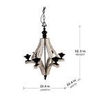 6 - Light Wood Chandelier, Hanging Light Fixture with Adjustable Chain for Kitchen Dining Room Foyer Entryway, Bulb Not Included - Groovy Boardz
