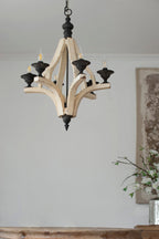 6 - Light Wood Chandelier, Hanging Light Fixture with Adjustable Chain for Kitchen Dining Room Foyer Entryway, Bulb Not Included - Groovy Boardz