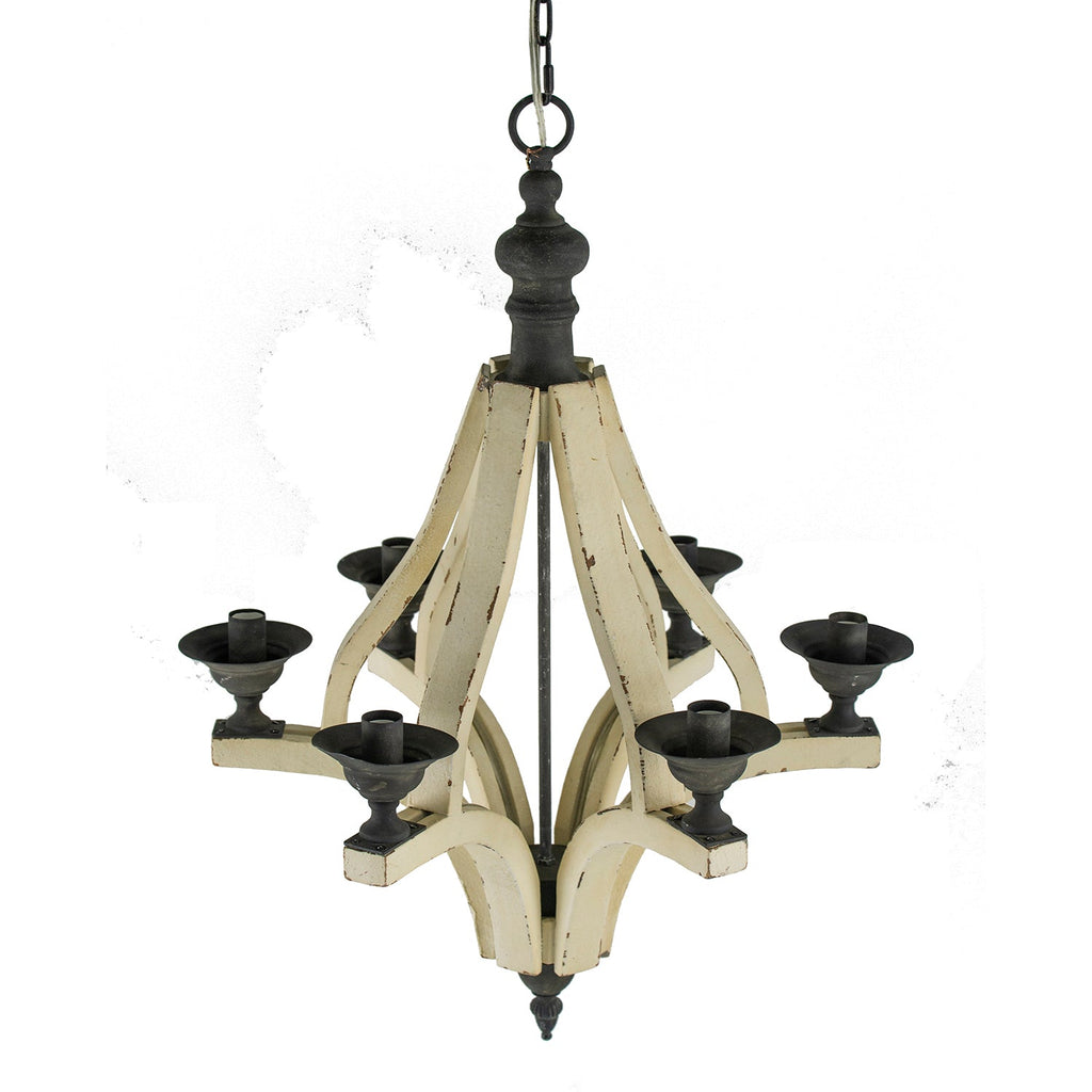 6 - Light Wood Chandelier, Hanging Light Fixture with Adjustable Chain for Kitchen Dining Room Foyer Entryway, Bulb Not Included - Groovy Boardz