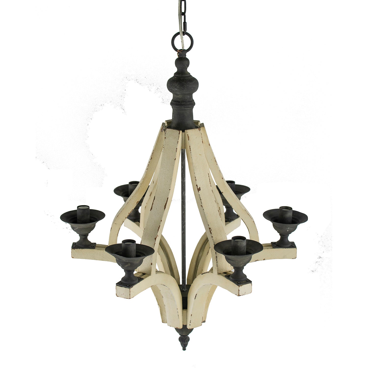 6 - Light Wood Chandelier, Hanging Light Fixture with Adjustable Chain for Kitchen Dining Room Foyer Entryway, Bulb Not Included - Groovy Boardz