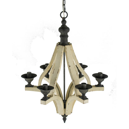 6 - Light Wood Chandelier, Hanging Light Fixture with Adjustable Chain for Kitchen Dining Room Foyer Entryway, Bulb Not Included - Groovy Boardz