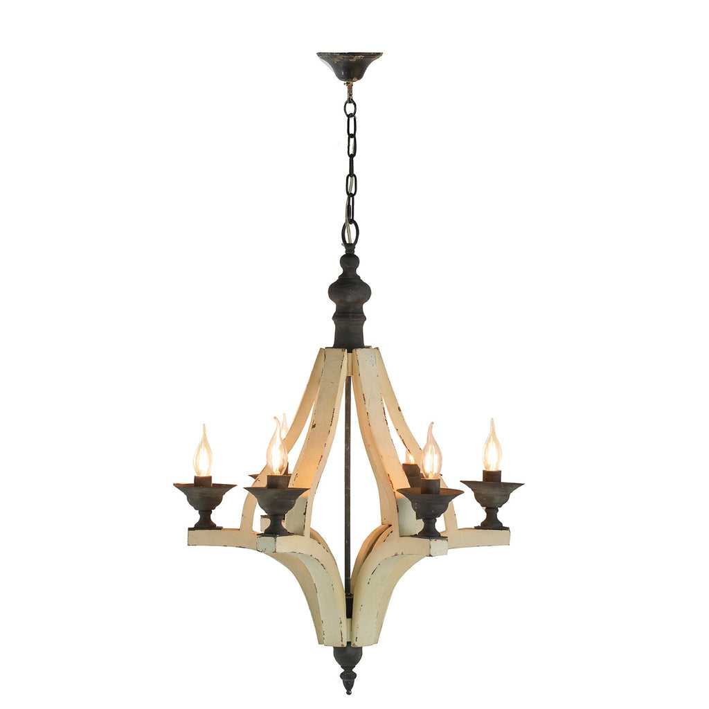 6 - Light Wood Chandelier, Hanging Light Fixture with Adjustable Chain for Kitchen Dining Room Foyer Entryway, Bulb Not Included - Groovy Boardz