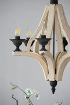 6 - Light Wood Chandelier, Hanging Light Fixture with Adjustable Chain for Kitchen Dining Room Foyer Entryway, Bulb Not Included - Groovy Boardz