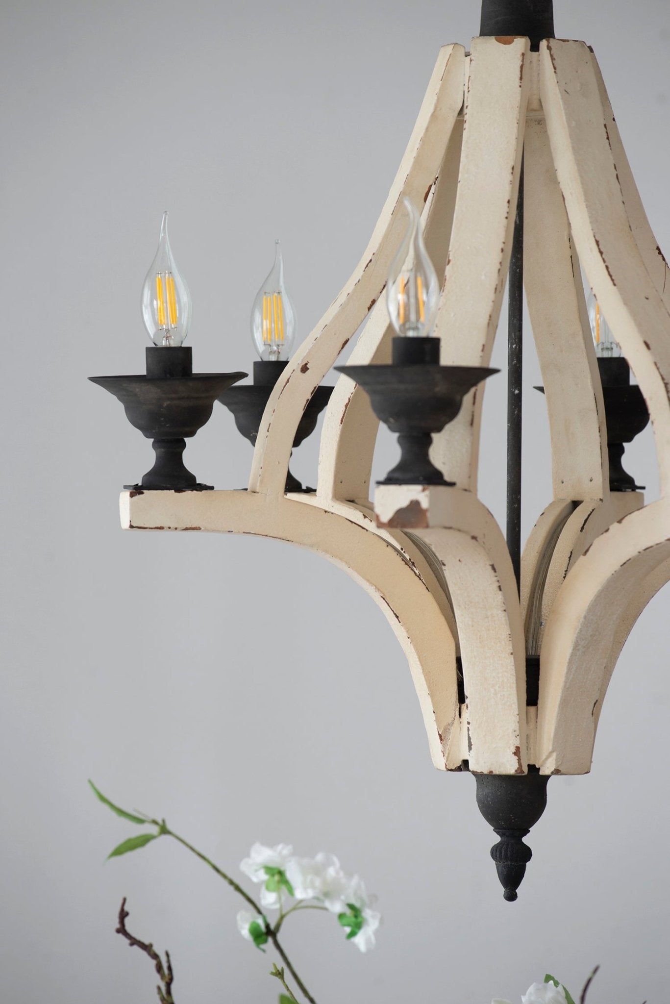 6 - Light Wood Chandelier, Hanging Light Fixture with Adjustable Chain for Kitchen Dining Room Foyer Entryway, Bulb Not Included - Groovy Boardz