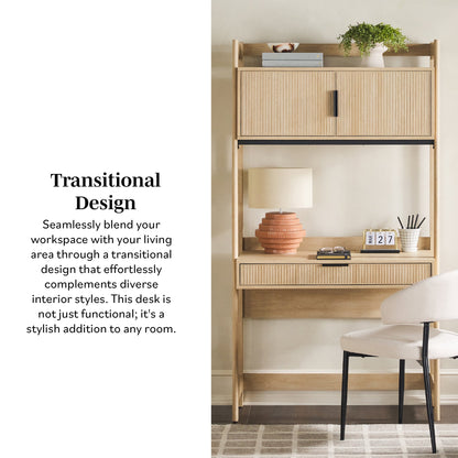 Walker Edison Transitional Reeded and Narrow/Wide Bookshelves and Desks with Drawers and Hutch