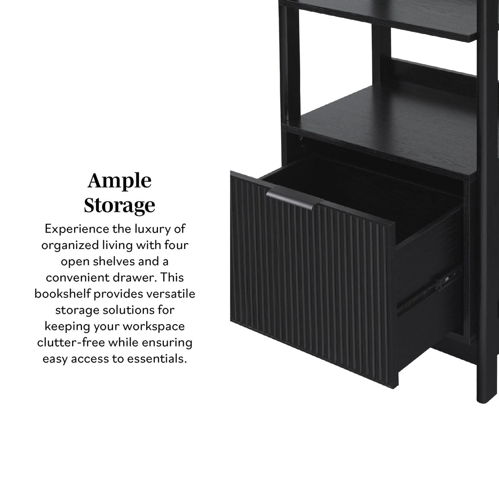 Walker Edison Transitional Reeded and Narrow/Wide Bookshelves and Desks with Drawers and Hutch