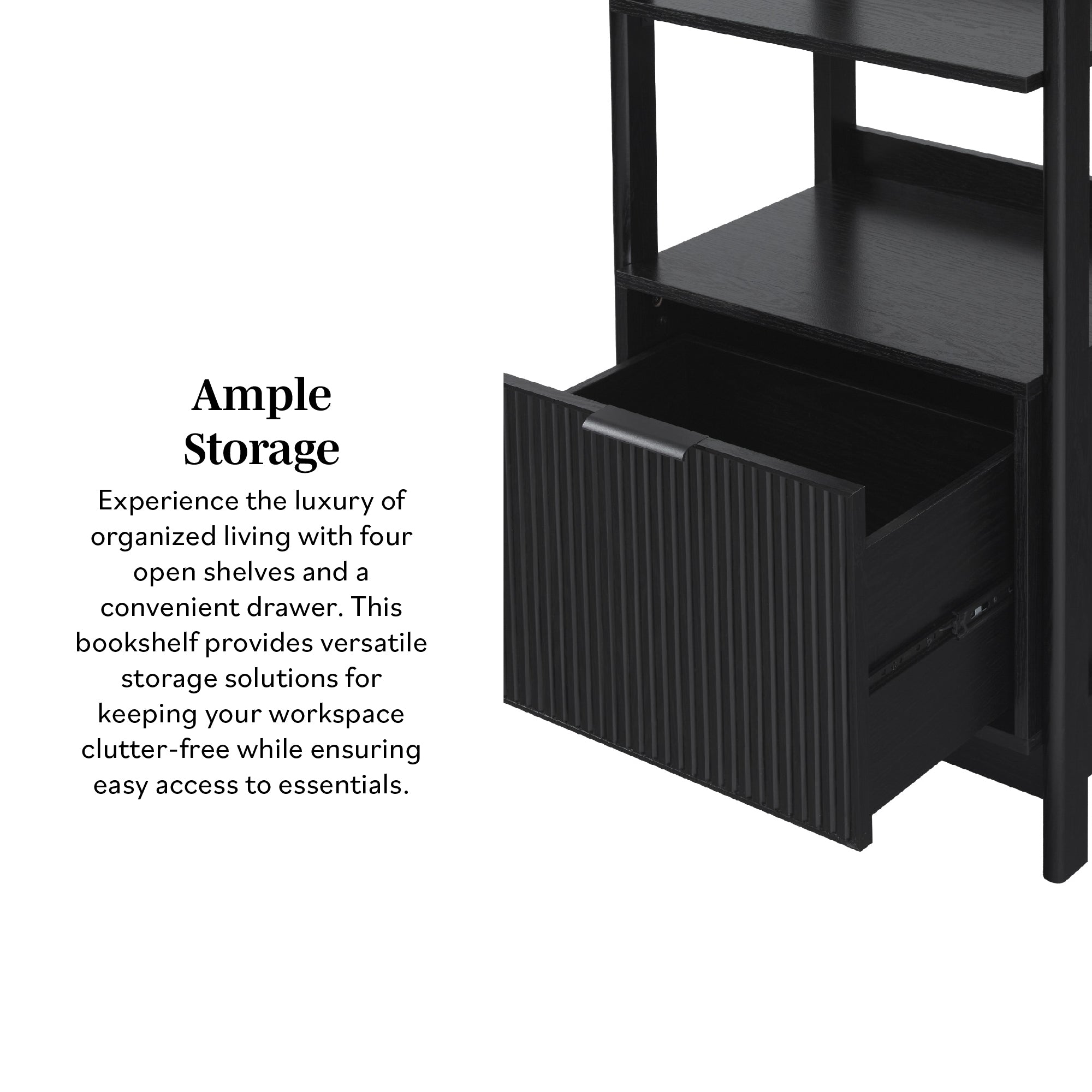 Walker Edison Transitional Reeded and Narrow/Wide Bookshelves and Desks with Drawers and Hutch