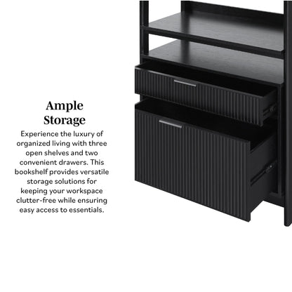 Walker Edison Transitional Reeded and Narrow/Wide Bookshelves and Desks with Drawers and Hutch