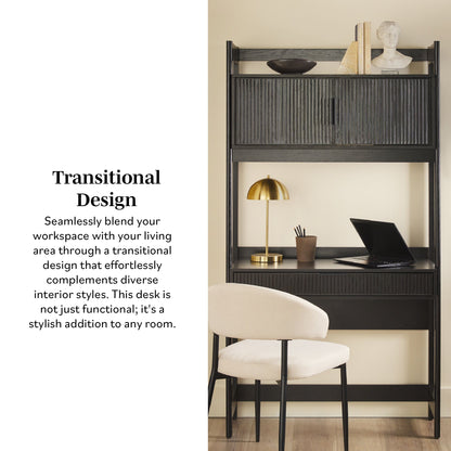 Walker Edison Transitional Reeded and Narrow/Wide Bookshelves and Desks with Drawers and Hutch