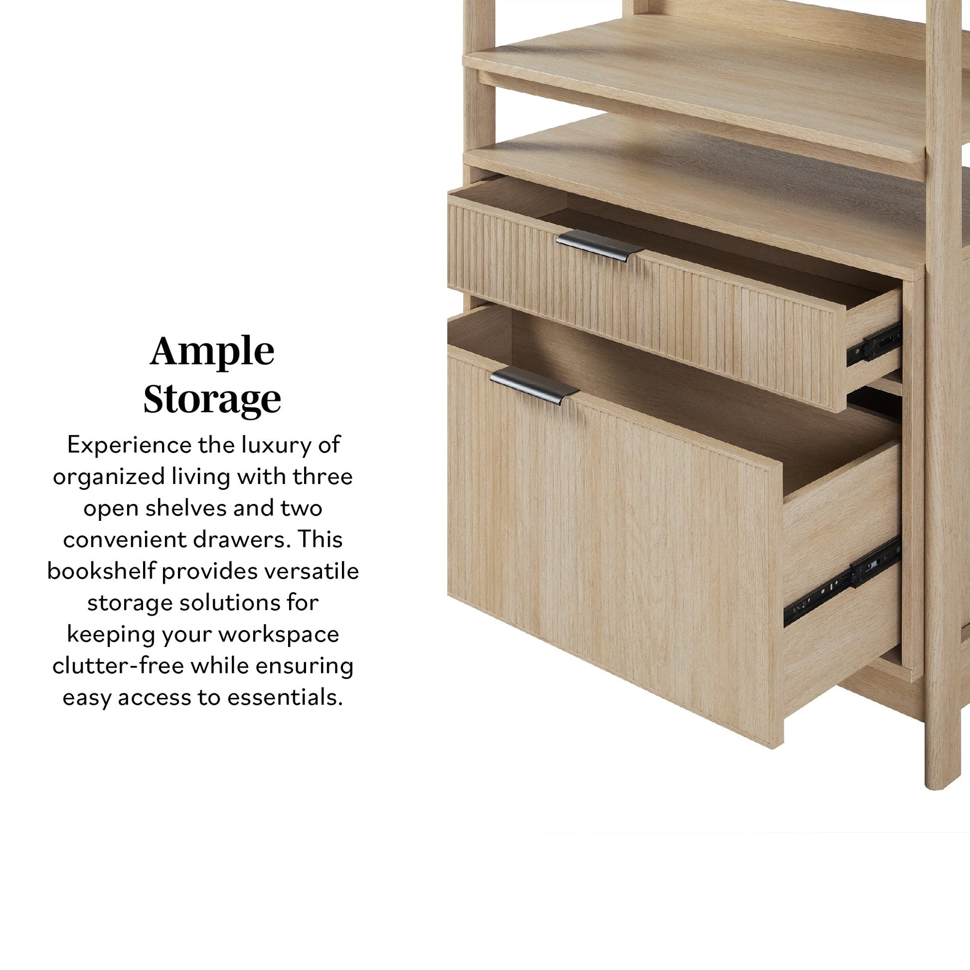 Walker Edison Transitional Reeded and Narrow/Wide Bookshelves and Desks with Drawers and Hutch