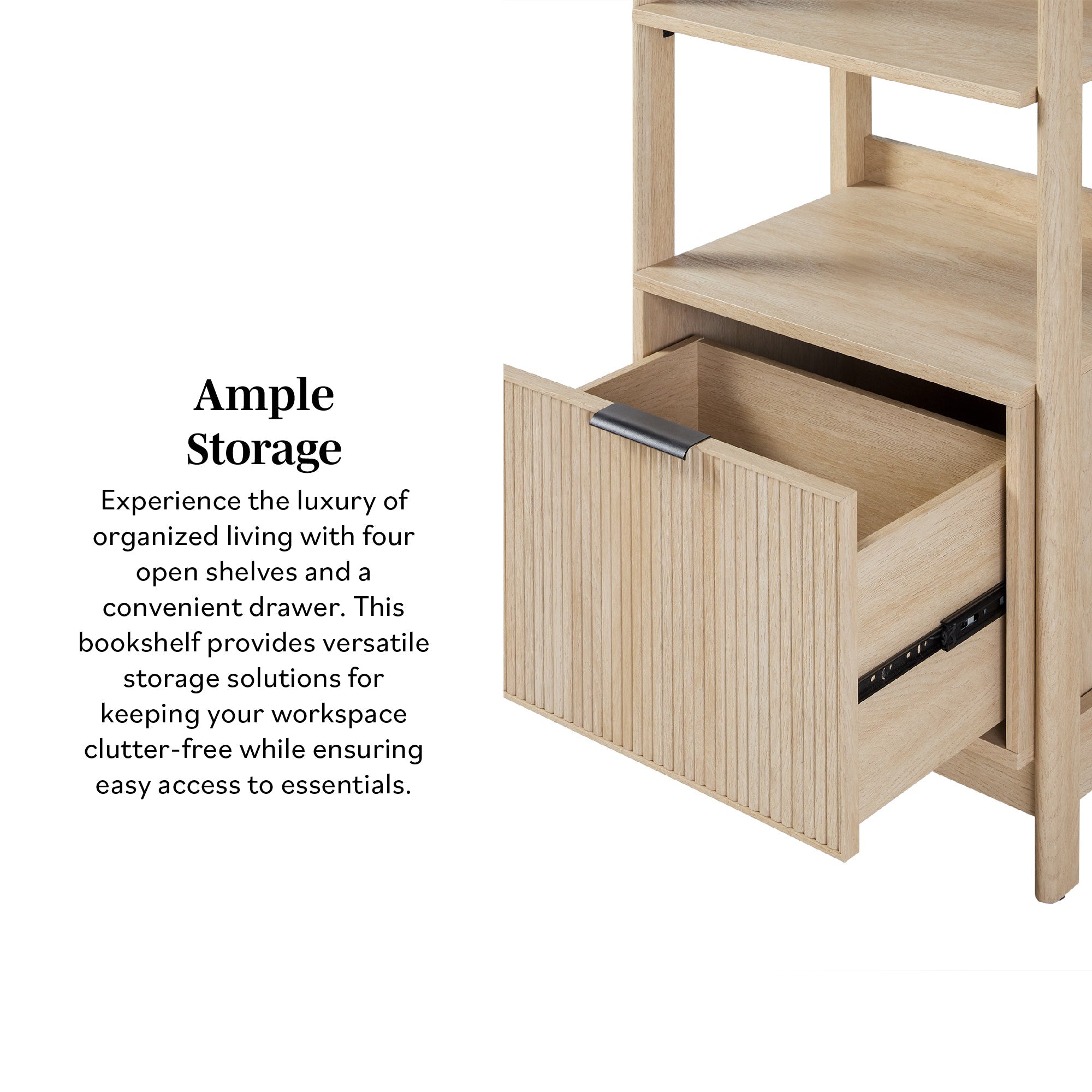 Walker Edison Transitional Reeded and Narrow/Wide Bookshelves and Desks with Drawers and Hutch