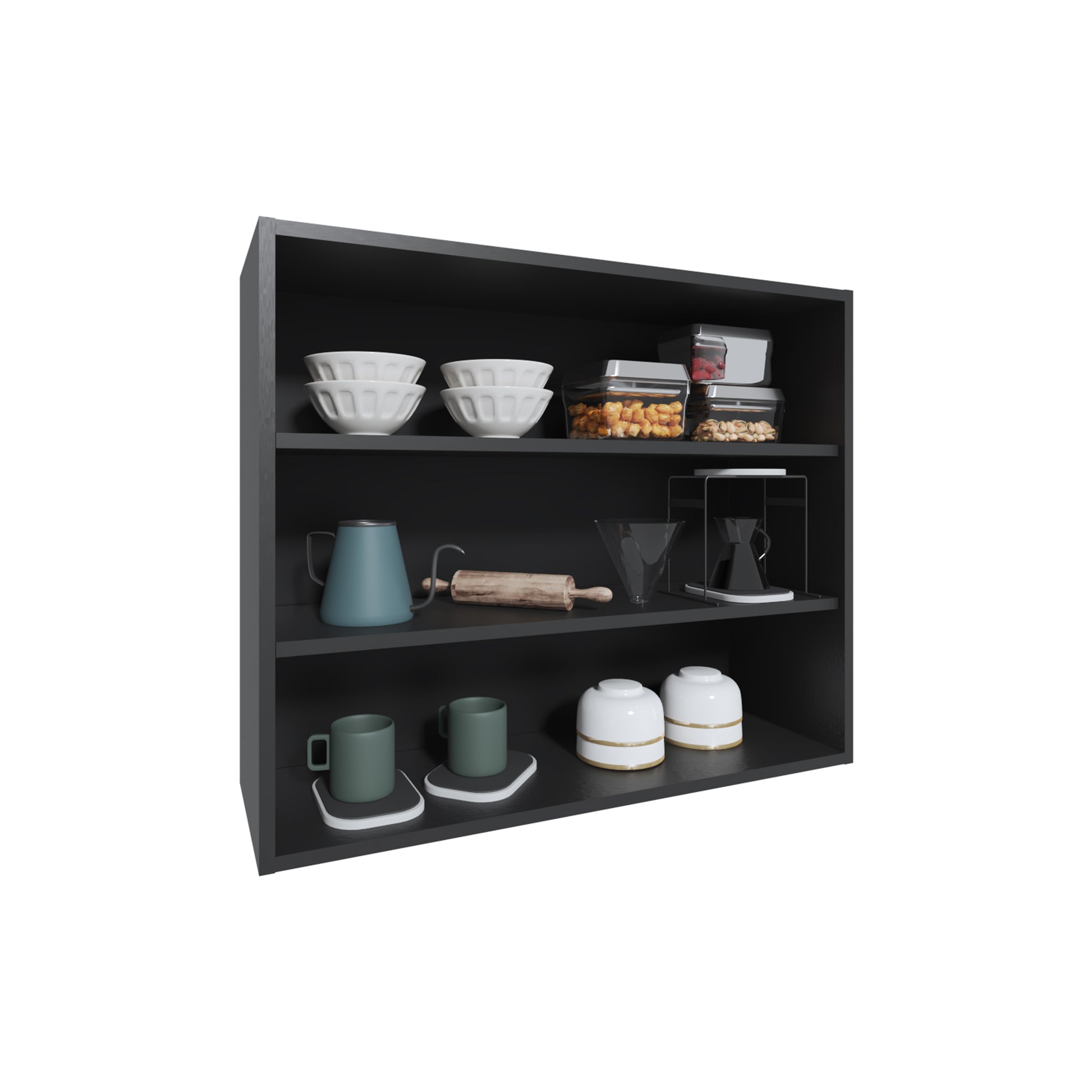 Wally 36 Wide x 30H 3-Tier Open Wall Cabinet, Wall Shelf, Storage Cabinet, Cube Shelf Bedroom, Office, Living Room, Garage Black